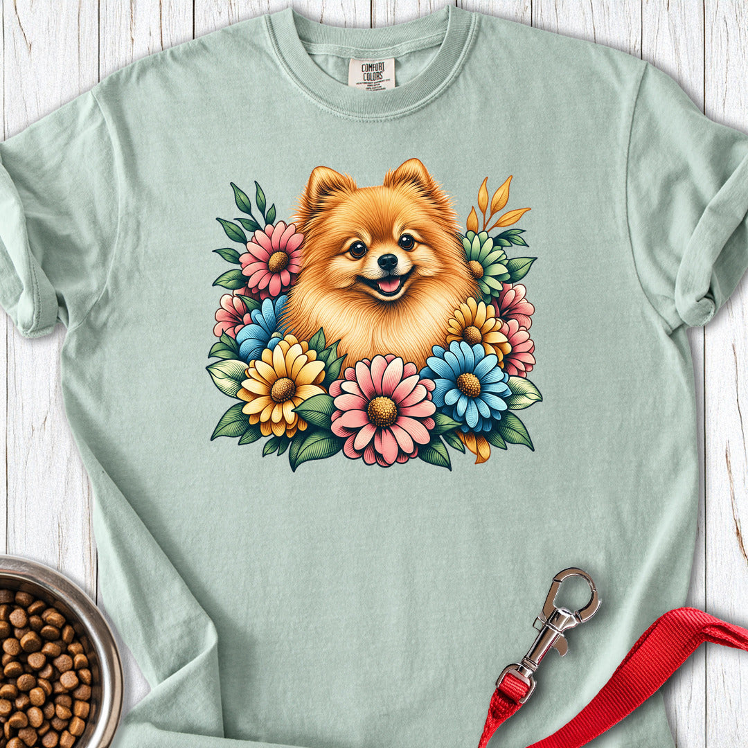 Pomeranian Flower Wreath Premium Tee — Bay