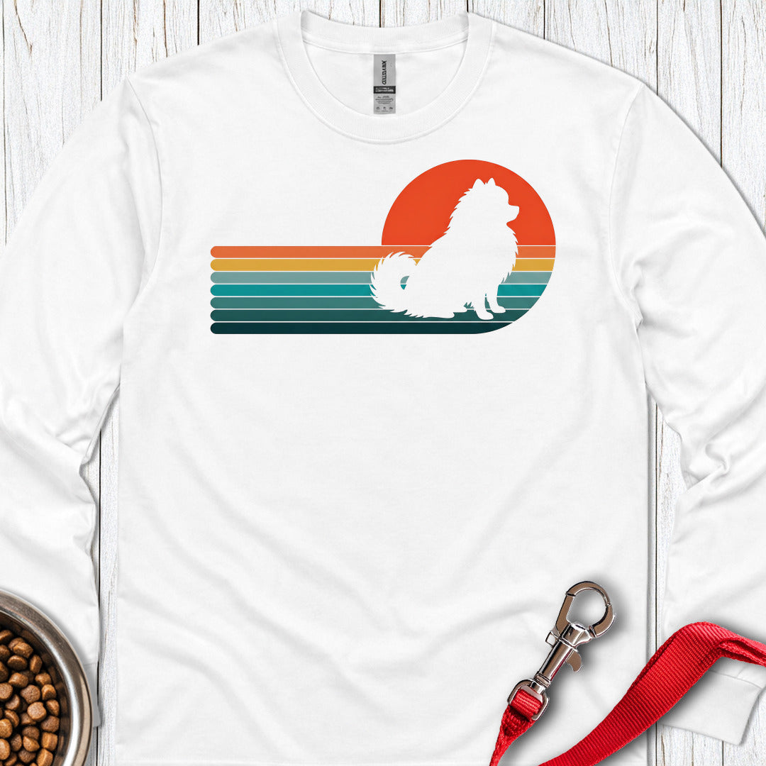 Pomeranian Retro Sunset Long Sleeve — White