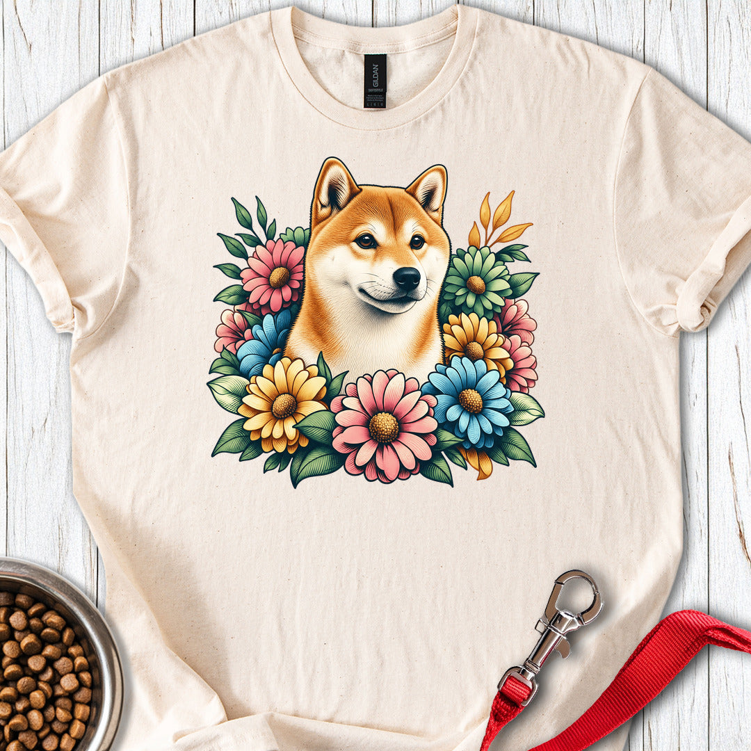 Shiba Inu Flower Wreath — Natural