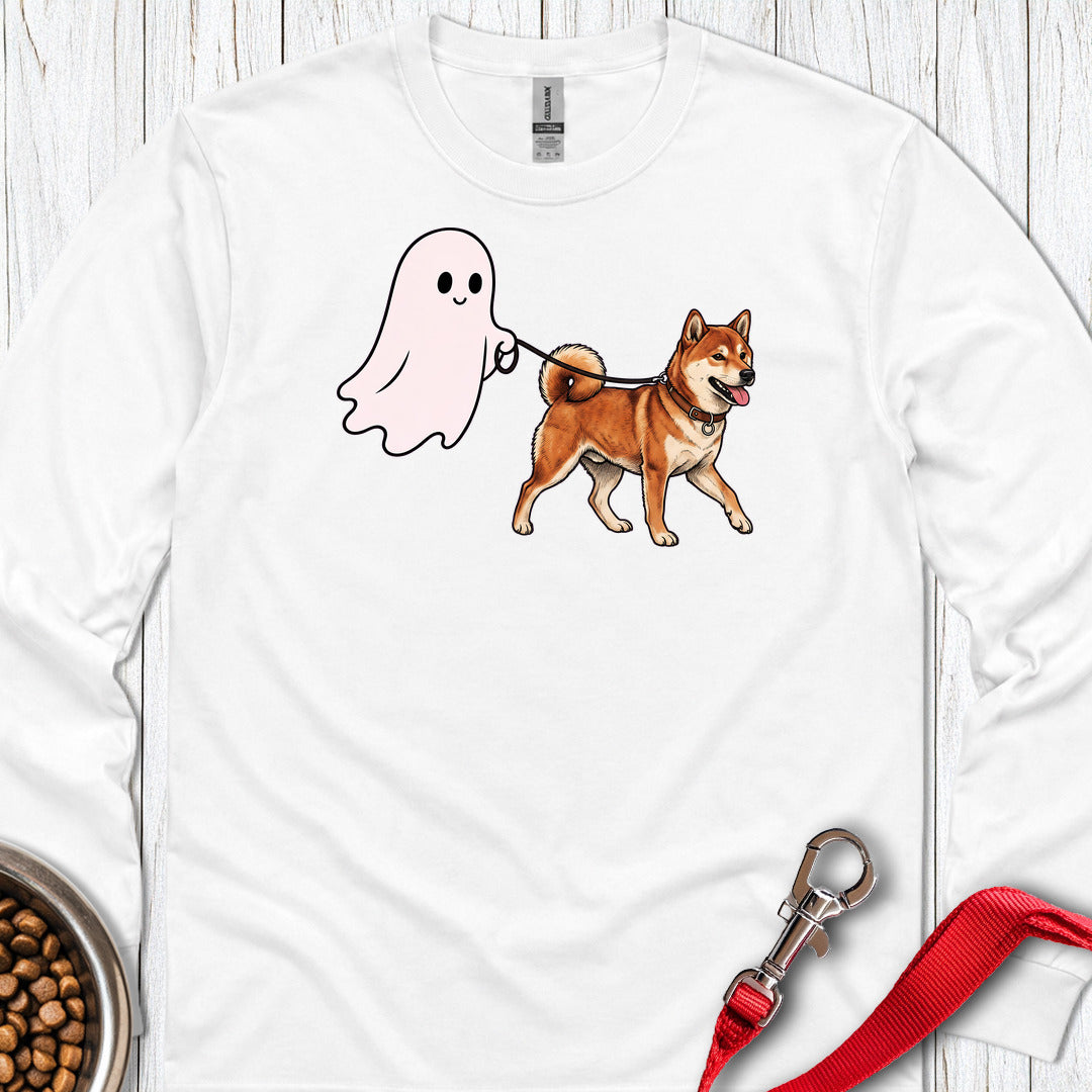 Shiba Inu Ghost Walk Long Sleeve — White