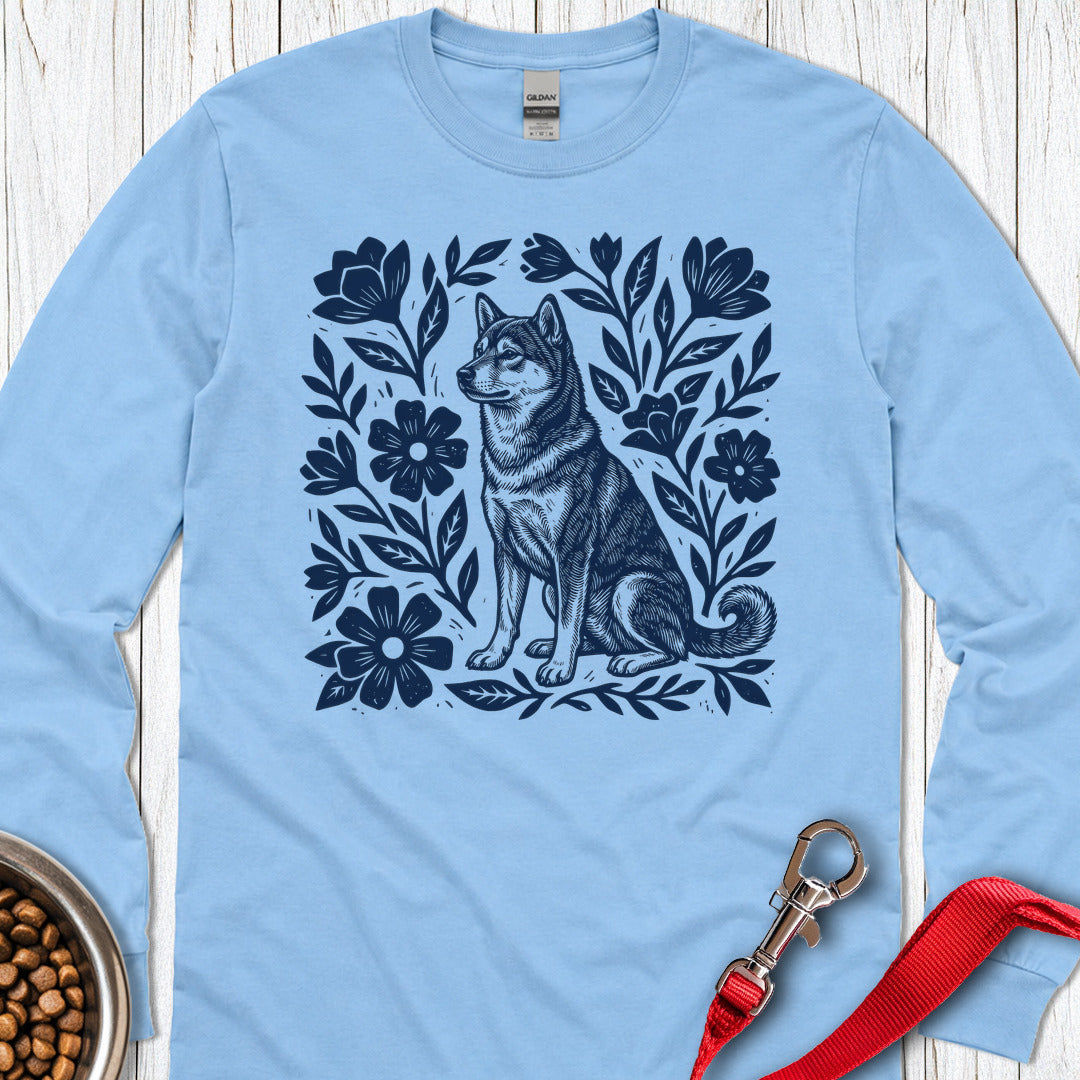Shiba Inu Linocut Long Sleeve β Carolina Blue