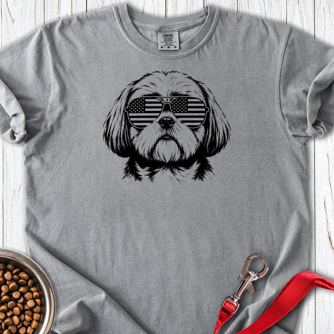 Shih Tzu Flag Shades Premium Tee — Grey