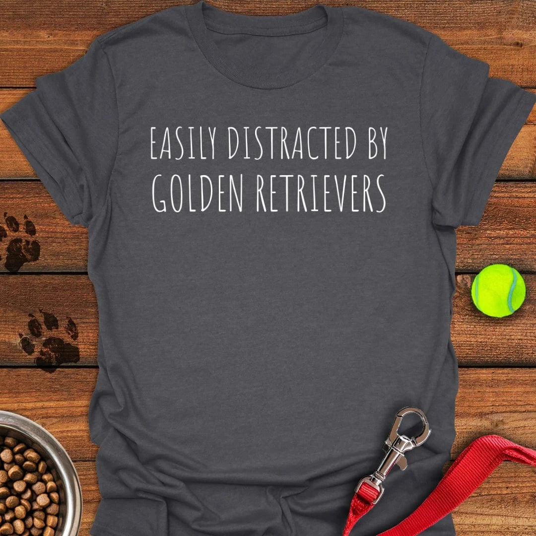 Distracted By Golden Retrievers T-Shirt Dark Heather