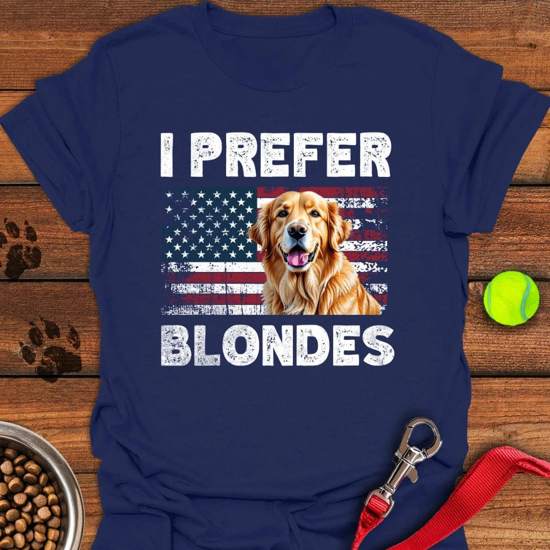 I Prefer Blondes Golden Retriever T-Shirt Navy