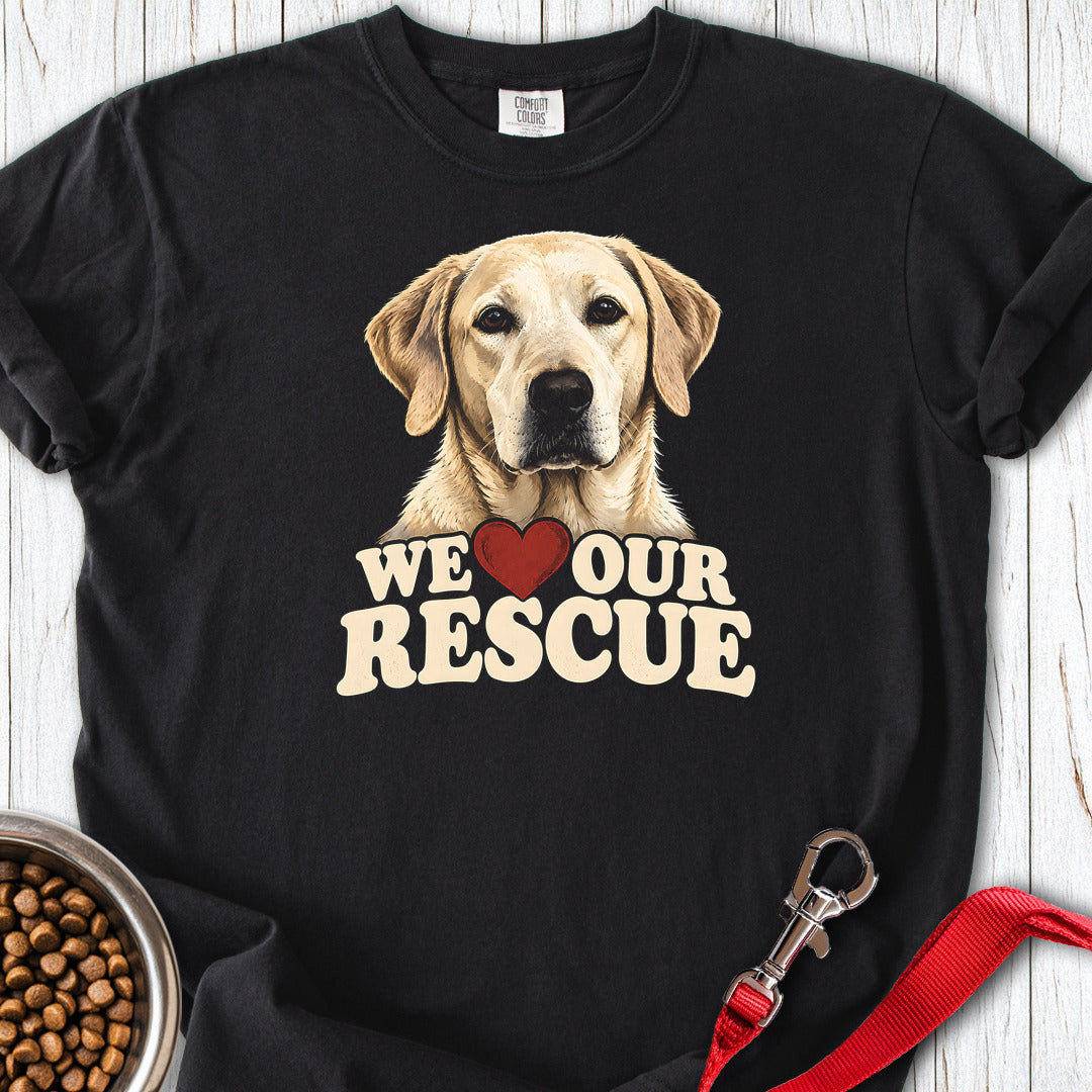 We Love Our Rescue Yellow Labrador Premium Tee Black