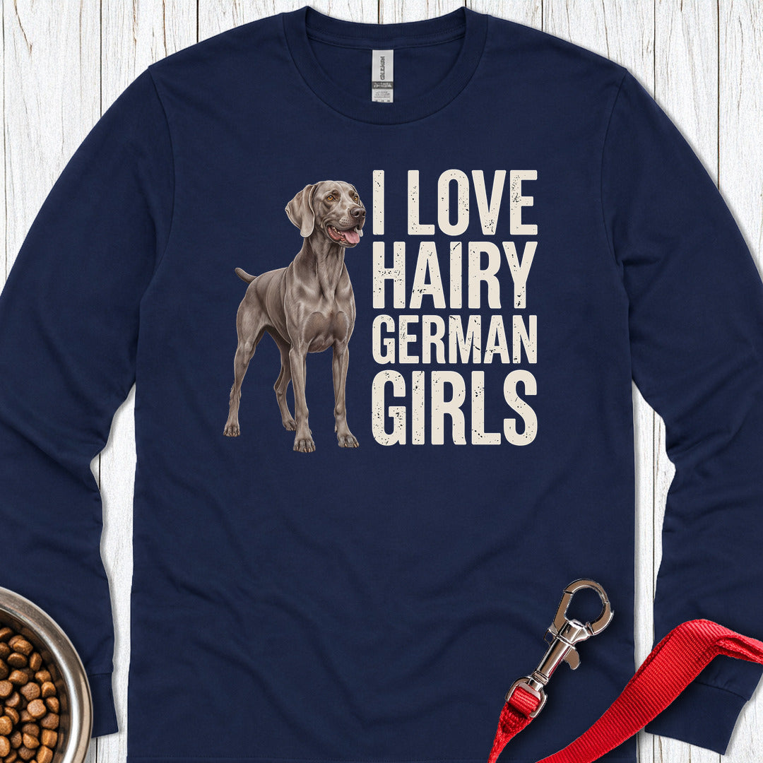 Weimaraner Hairy Girl Long Sleeve β Navy