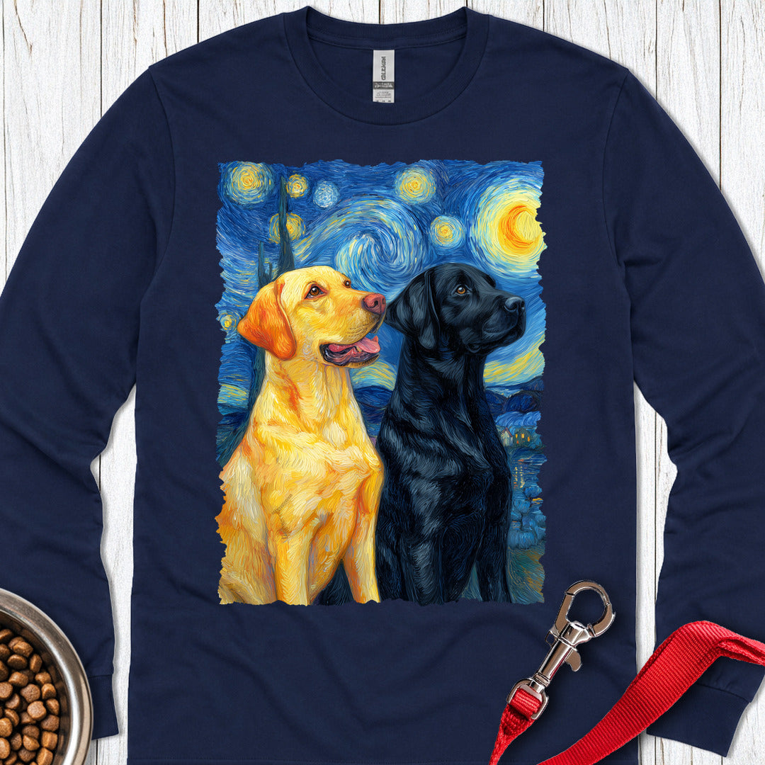 Yellow & Black Lab Van Gogh Long Sleeve — Navy