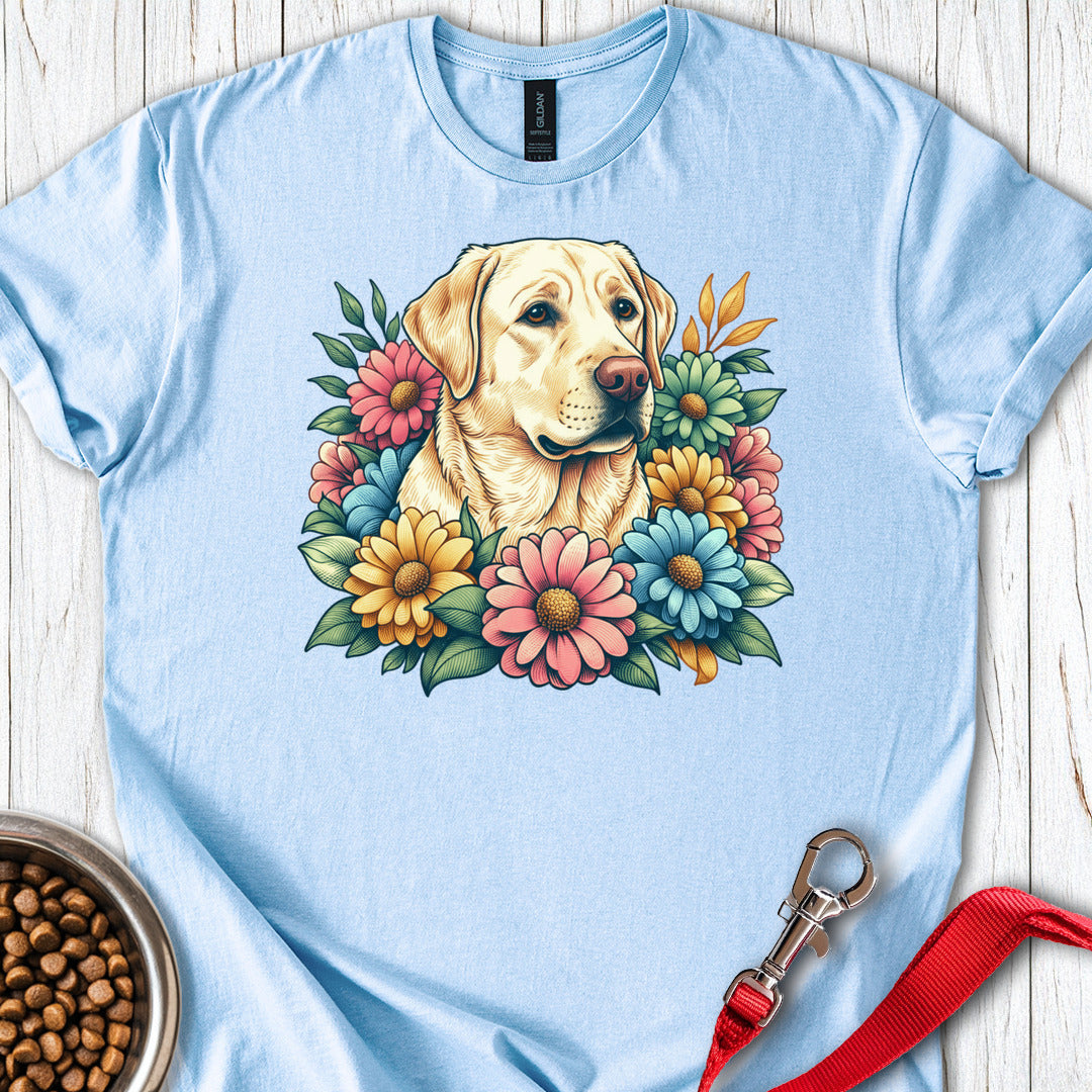 Yellow Lab Flowers Light Blue