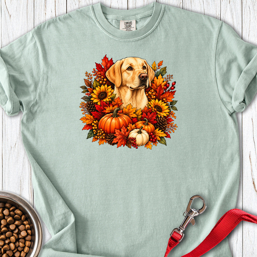 Yellow Labrador Fall Wreath Premium Tee Bay