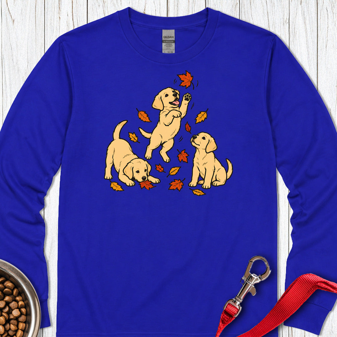 Yellow Labrador Puppies Fall Leaves Long Sleeve - Dark Royal