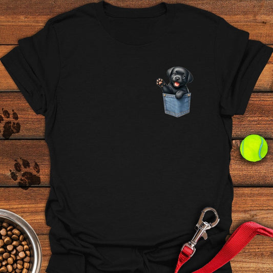 Labrador Puppy in Fake Pocket T-Shirt Black