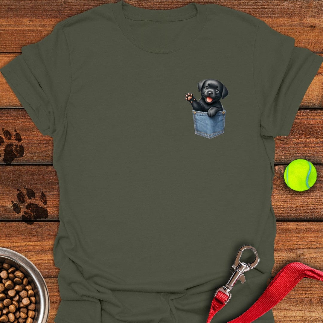 Labrador Puppy in Fake Pocket T-Shirt Military Green