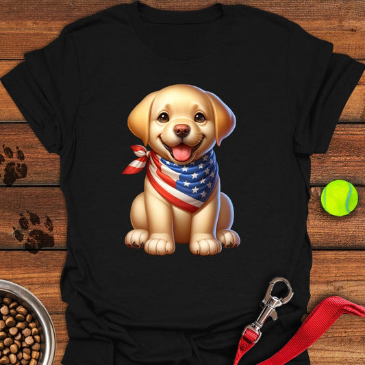 Labrador Puppy USA Flag T-Shirt Black