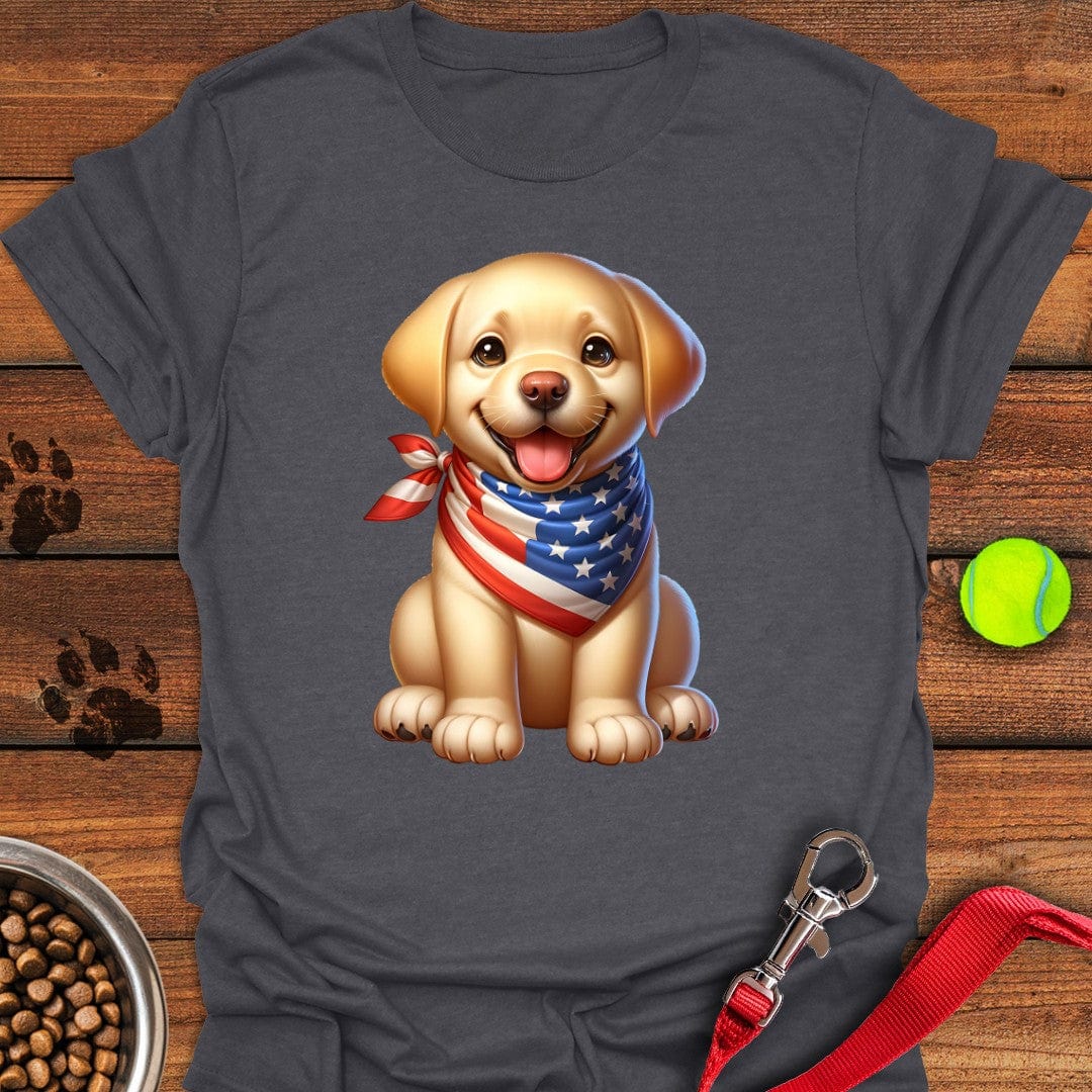 Labrador Puppy USA Flag T-Shirt Dark Heather
