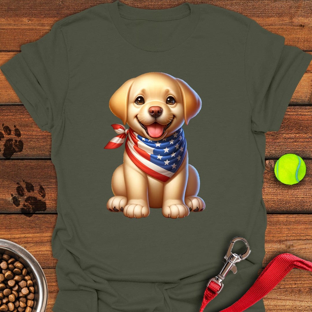 Labrador Puppy USA Flag T-Shirt Military Green