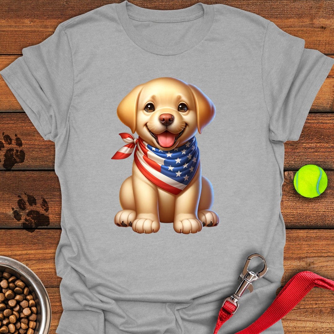 Labrador Puppy USA Flag T-Shirt Sport Grey