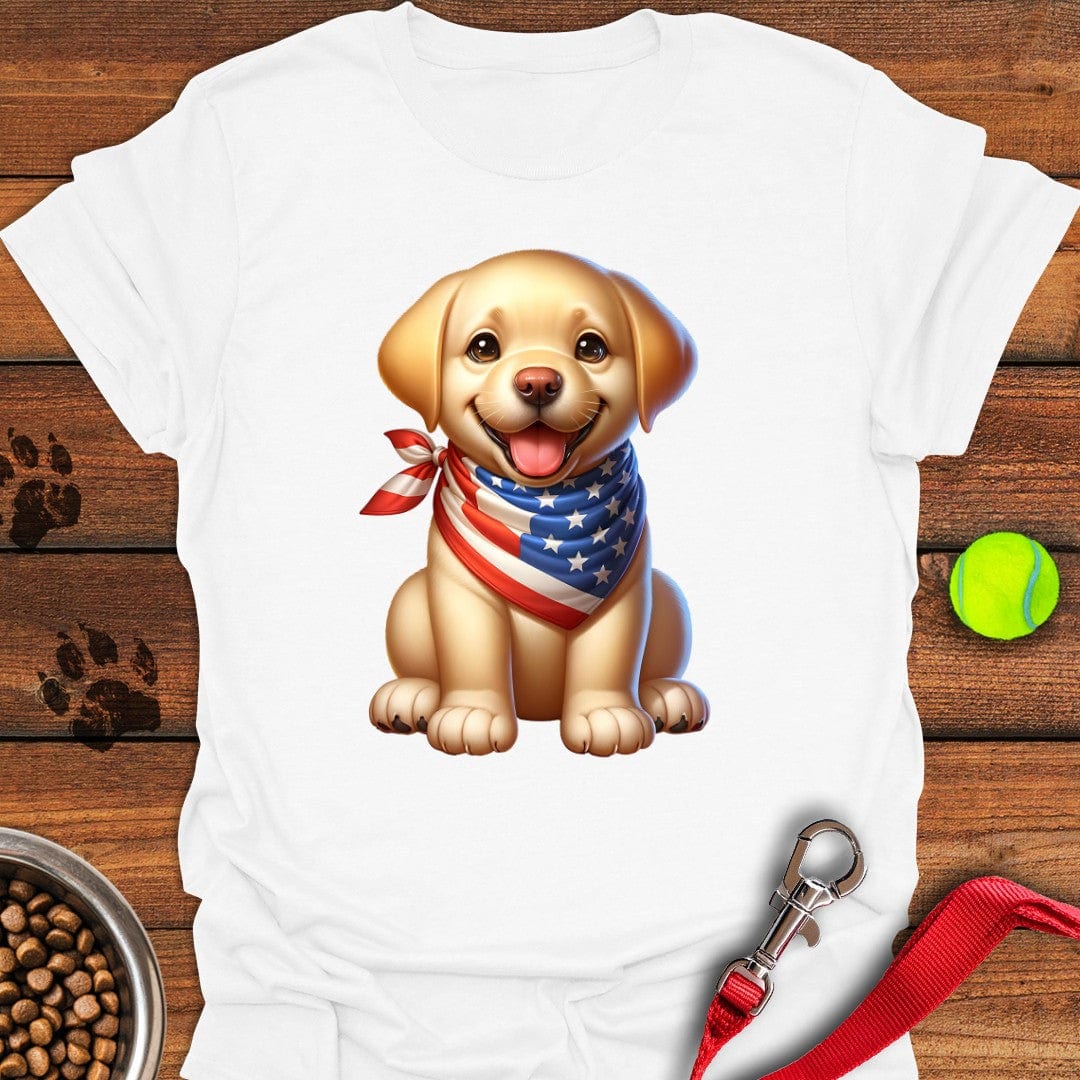 Labrador Puppy USA Flag T-Shirt White