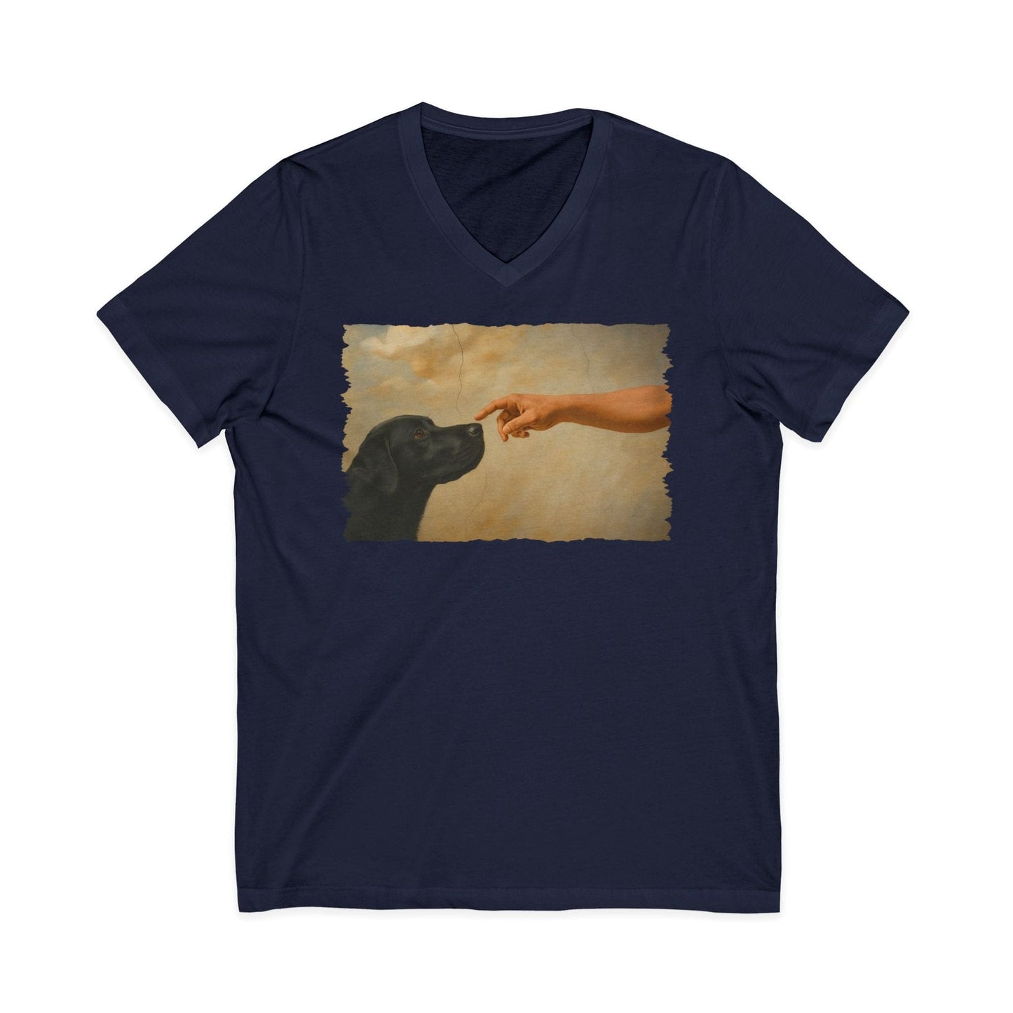 God Creates Black Labrador V-Neck Tee Navy