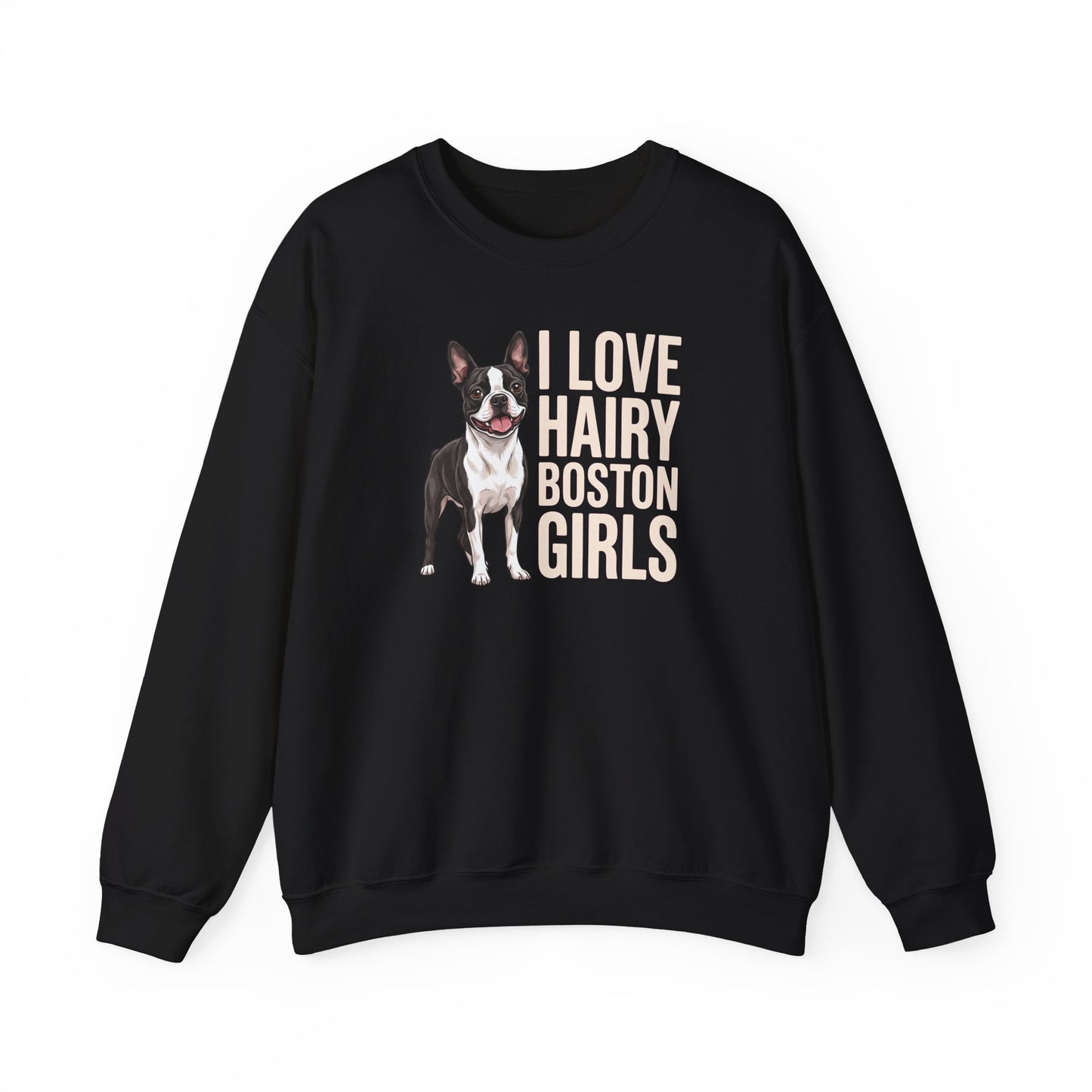Boston Terrier Hairy Girls Crewneck Sweatshirt