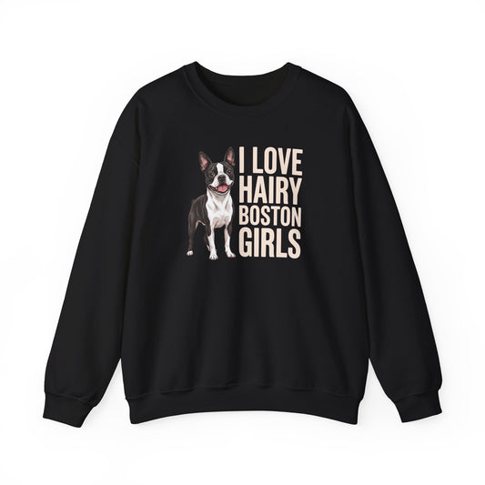Boston Terrier Hairy Girls Crewneck Sweatshirt