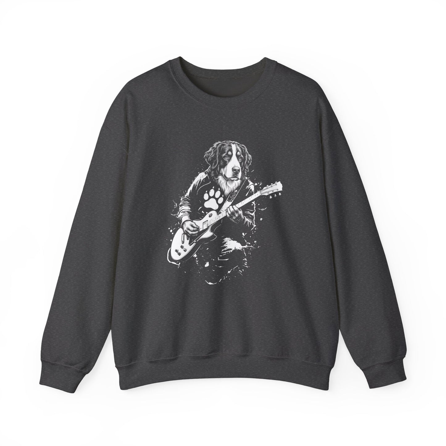 Bernese Mountain Dog Guitar Crewneck Sweatshirt Dark Heather