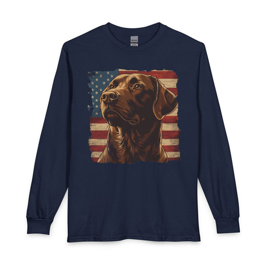 Chocolate Lab USA Flag Long Sleeve Navy