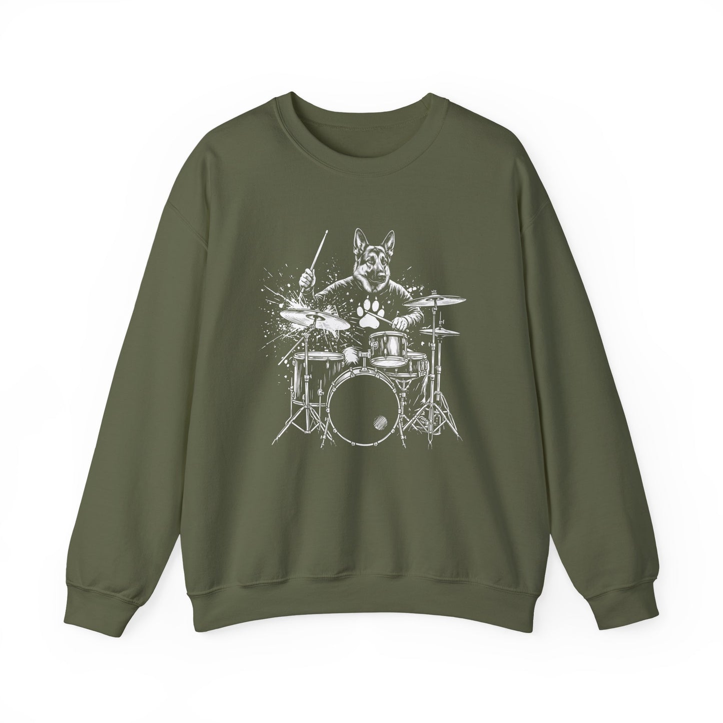 German Shepherd Drummer Crewneck Sweatshirt Military Green