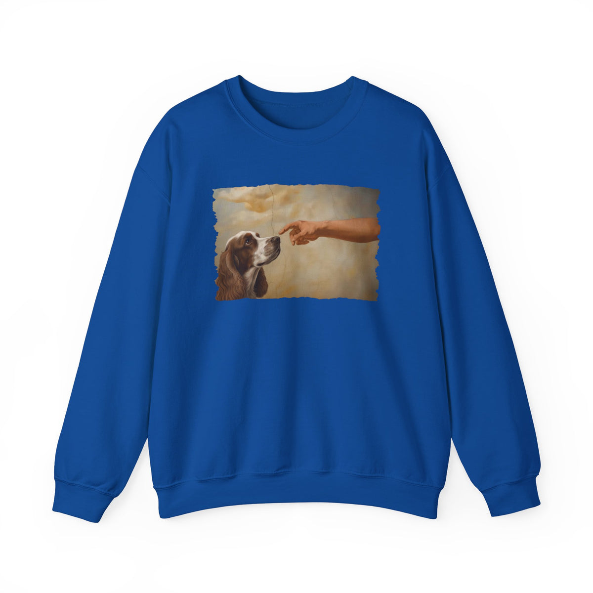 God Creates Orange White Cocker Spaniel Crewneck Sweatshirt Royal