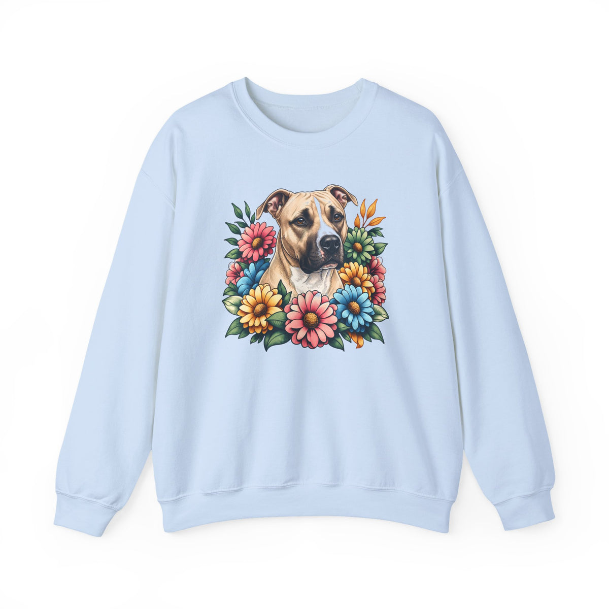 Pitbull Fawn Flower Wreath Crewneck Sweatshirt