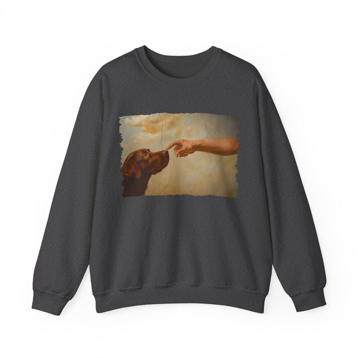 God Creates Chocolate Lab Crewneck Sweatshirt Dark Heather