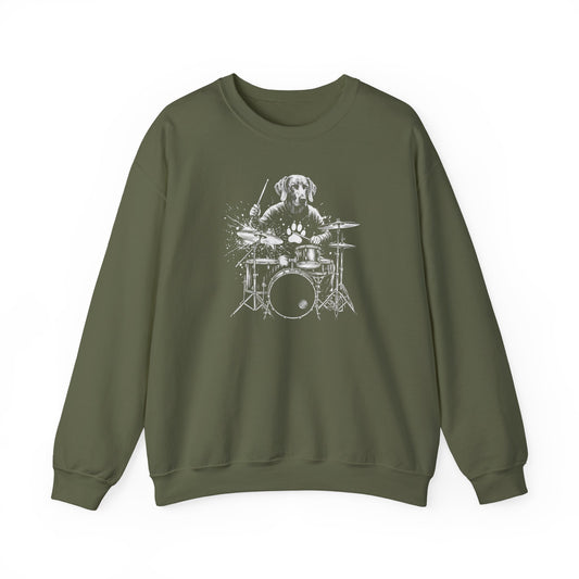 Weimaraner Drummer Crewneck Sweatshirt Military Green