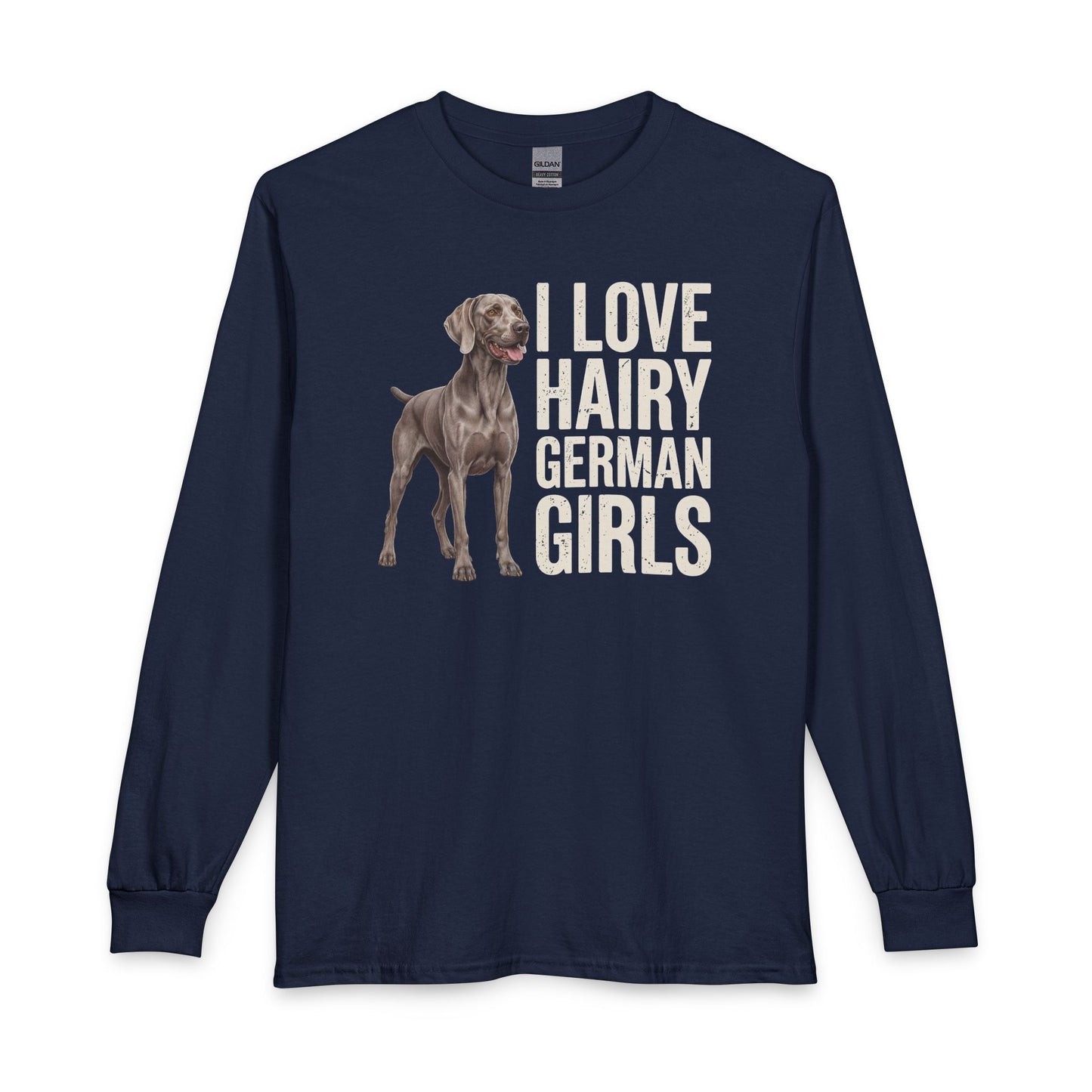 Weimaraner Hairy Girl Long Sleeve Navy