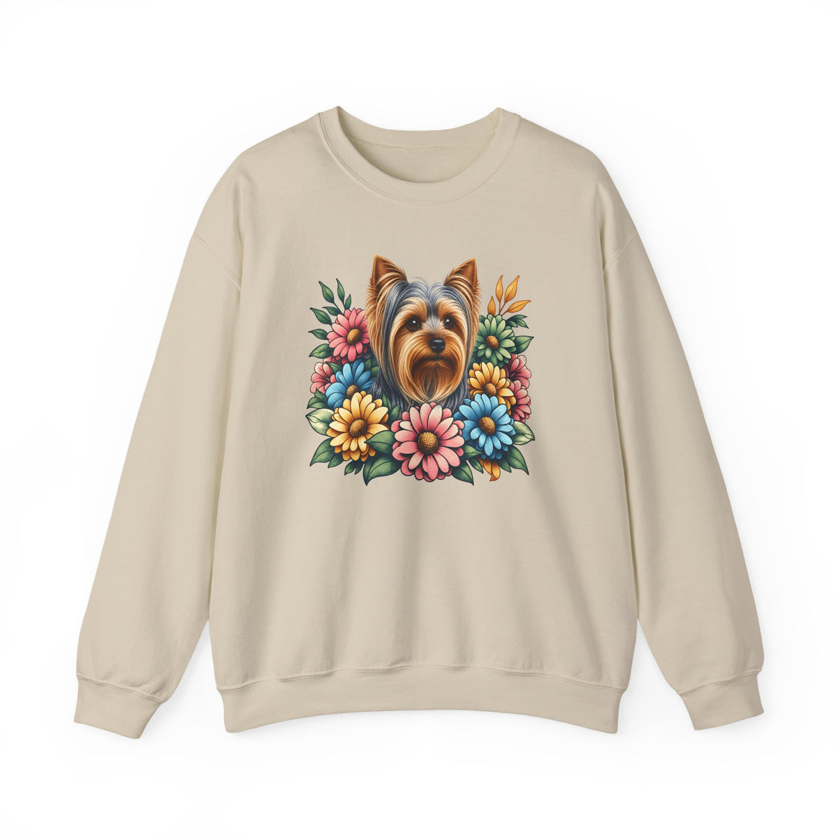 Yorkshire Terrier Flower Wreath Crewneck Sweatshirt Sand