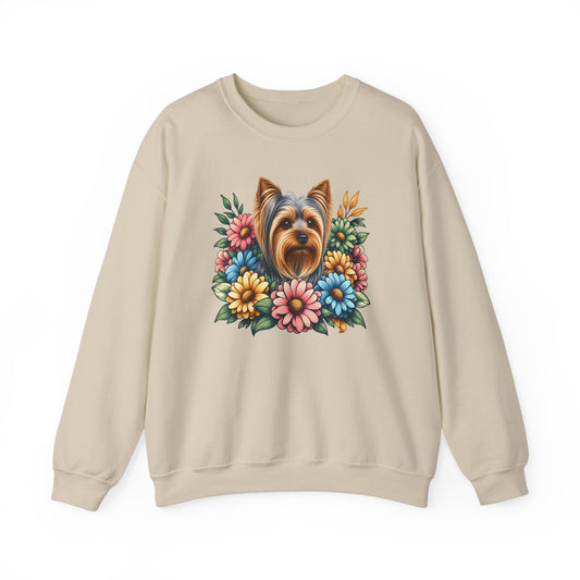 Yorkshire Terrier Flower Wreath Crewneck Sweatshirt Sand