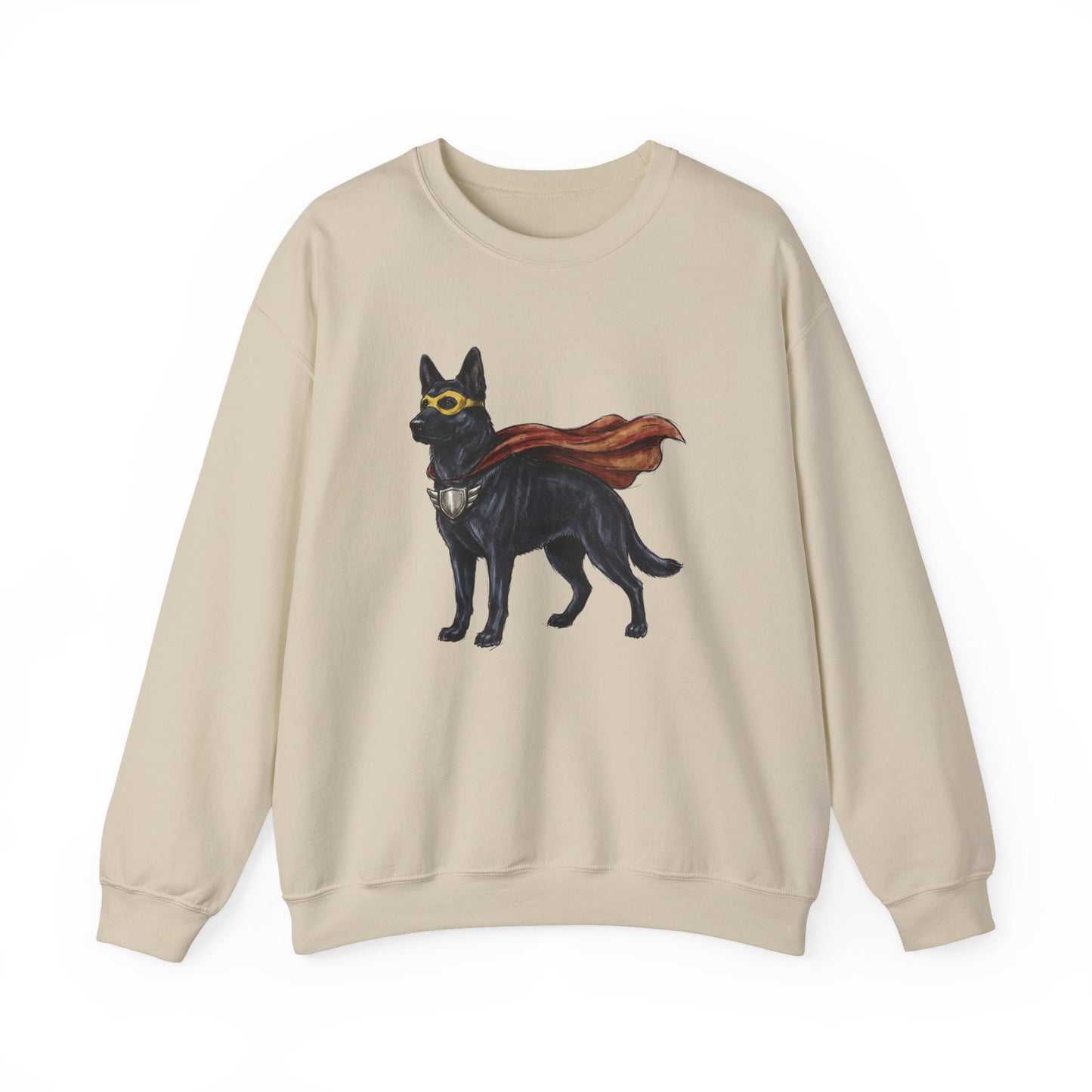 Black German Shepherd Superhero Crewneck Sweatshirt Sand
