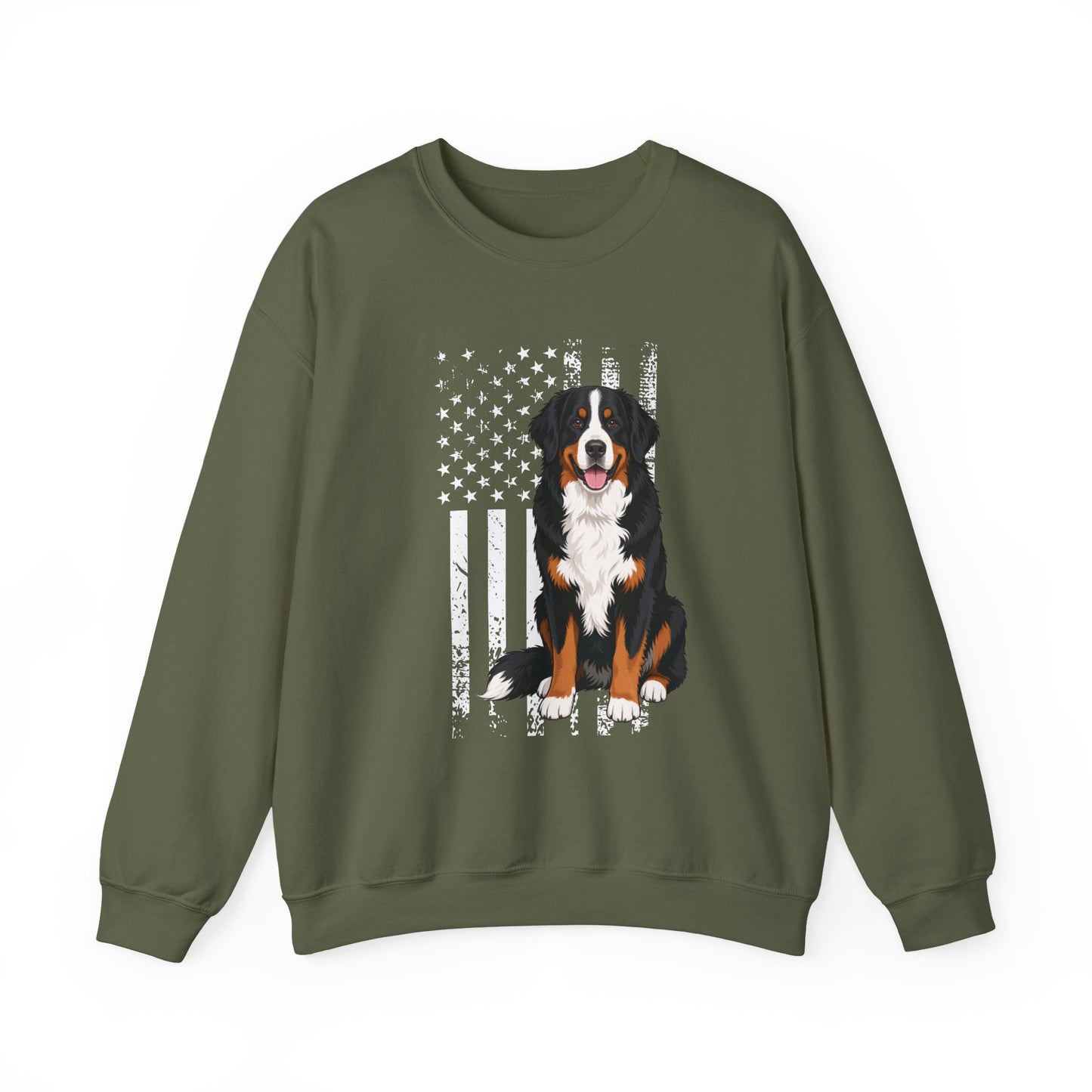 Bernese Mountain Dog USA Crewneck Sweatshirt Military Green