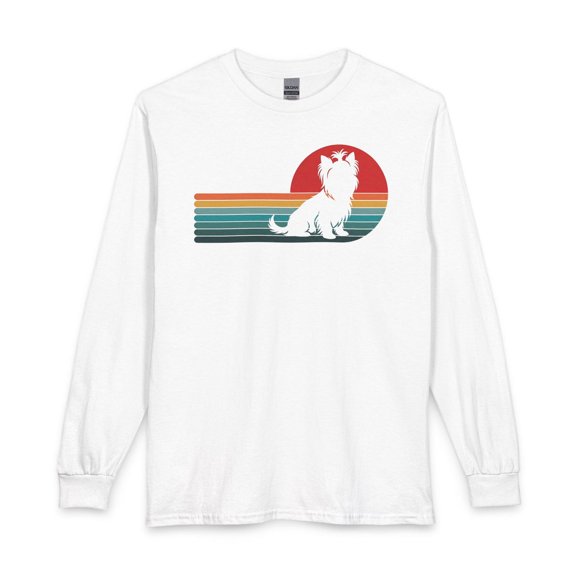 Yorkshire Terrier Retro Sunset Long Sleeve White