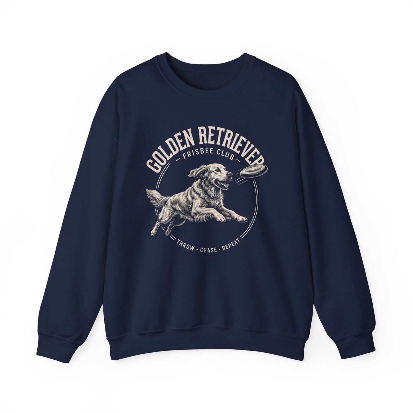 Golden Retriever Frisbee Club Crewneck Sweatshirt Navy