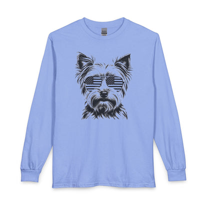 Yorkshire Terrier Flag Shades Long Sleeve Carolina Blue