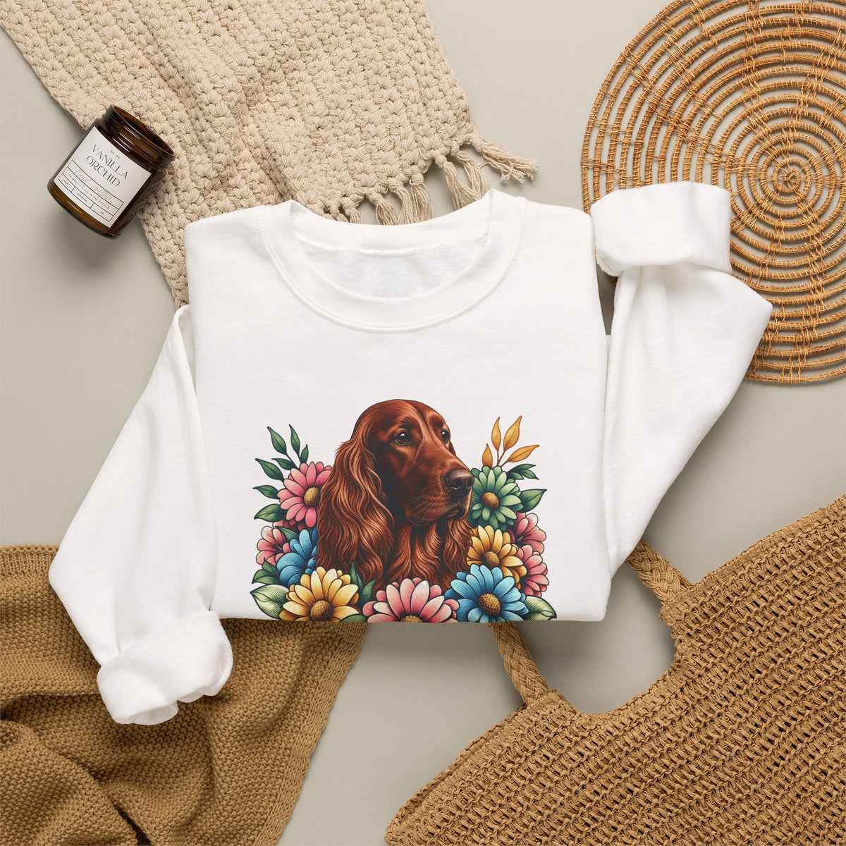 Irish Setter Flower Wreath Crewneck Sweatshirt