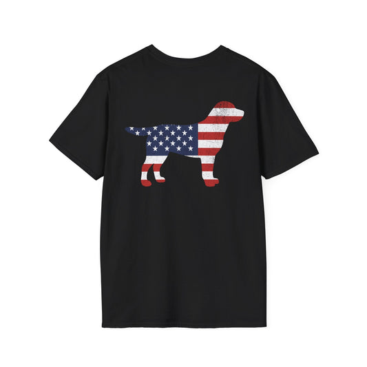 Back Print Labrador USA Flag Silhouette T-Shirt Black