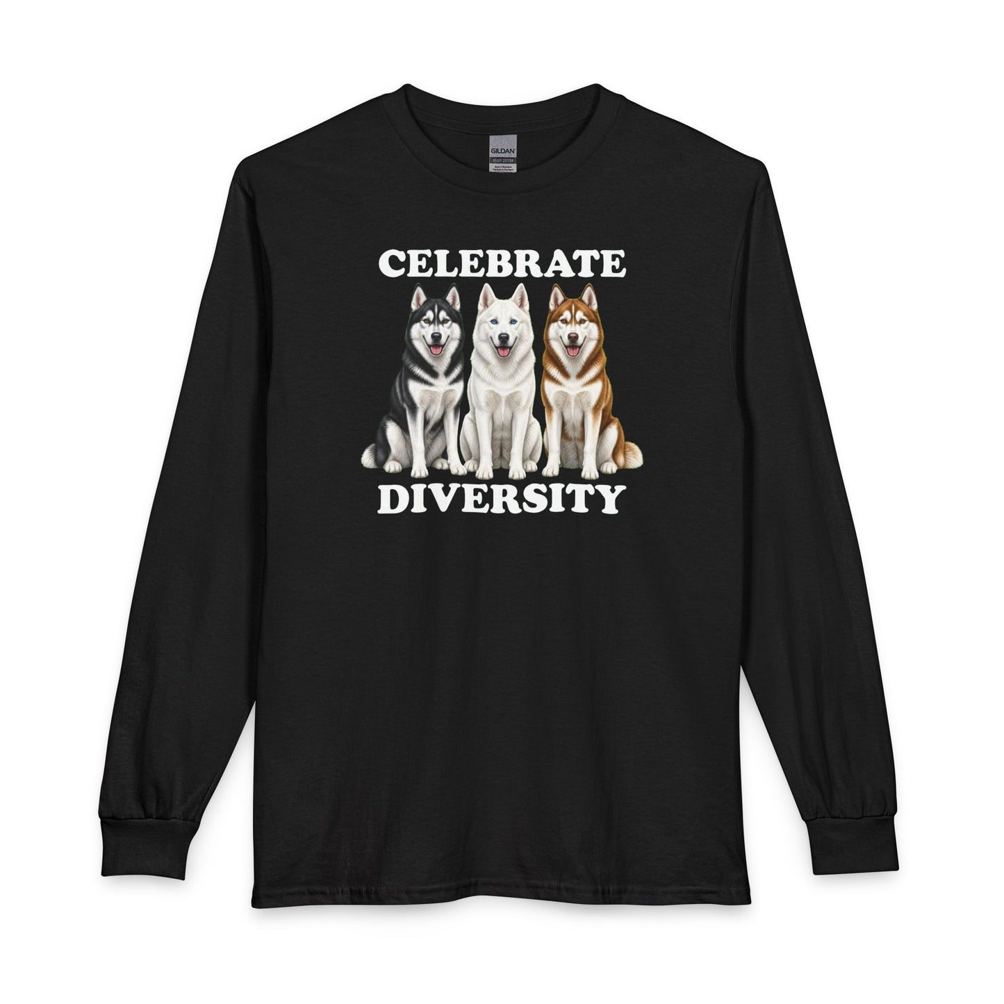 Siberian Huskies Celebrate Diversity Long Sleeve Black