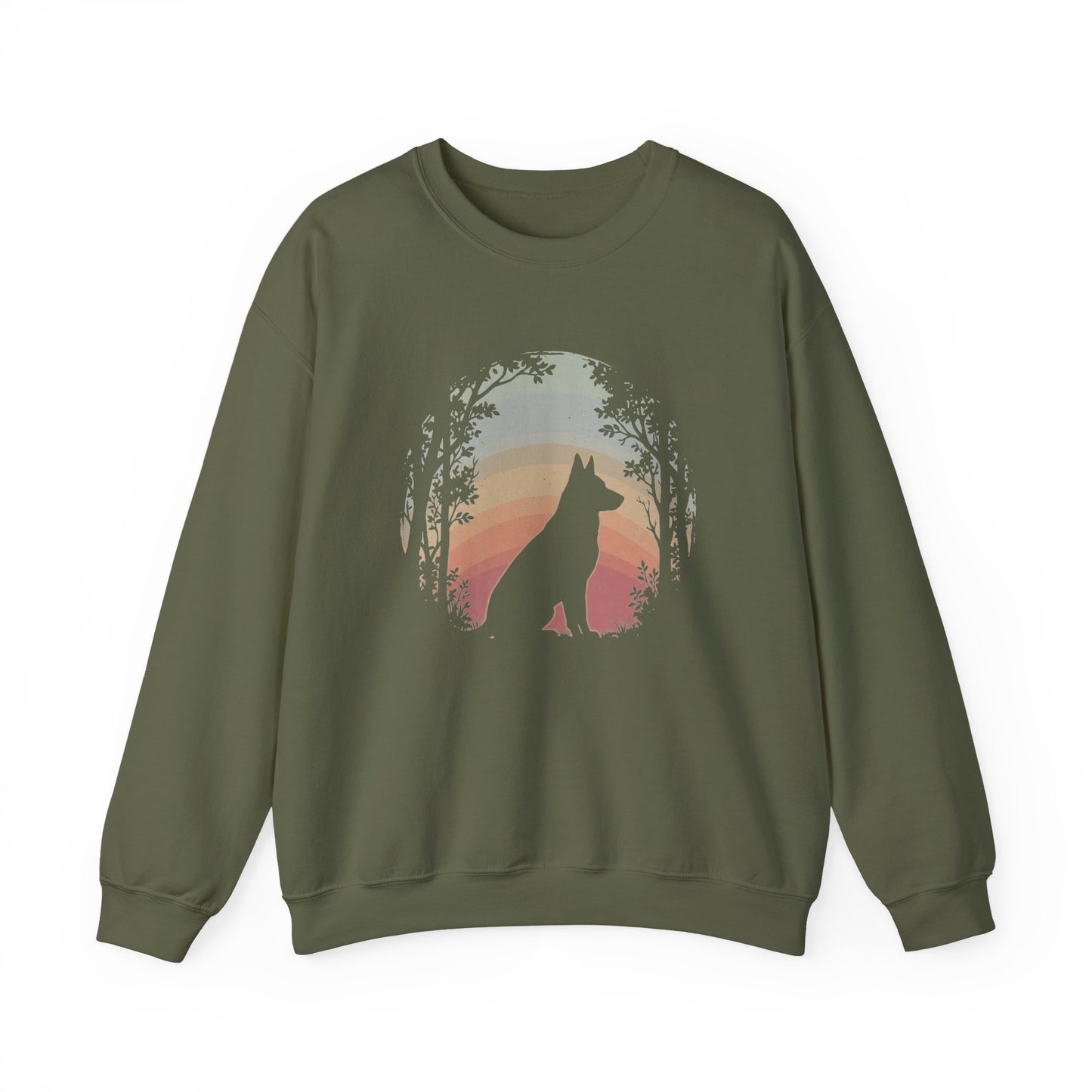 German Shepherd Nature Crewneck Sweatshirt Military Green