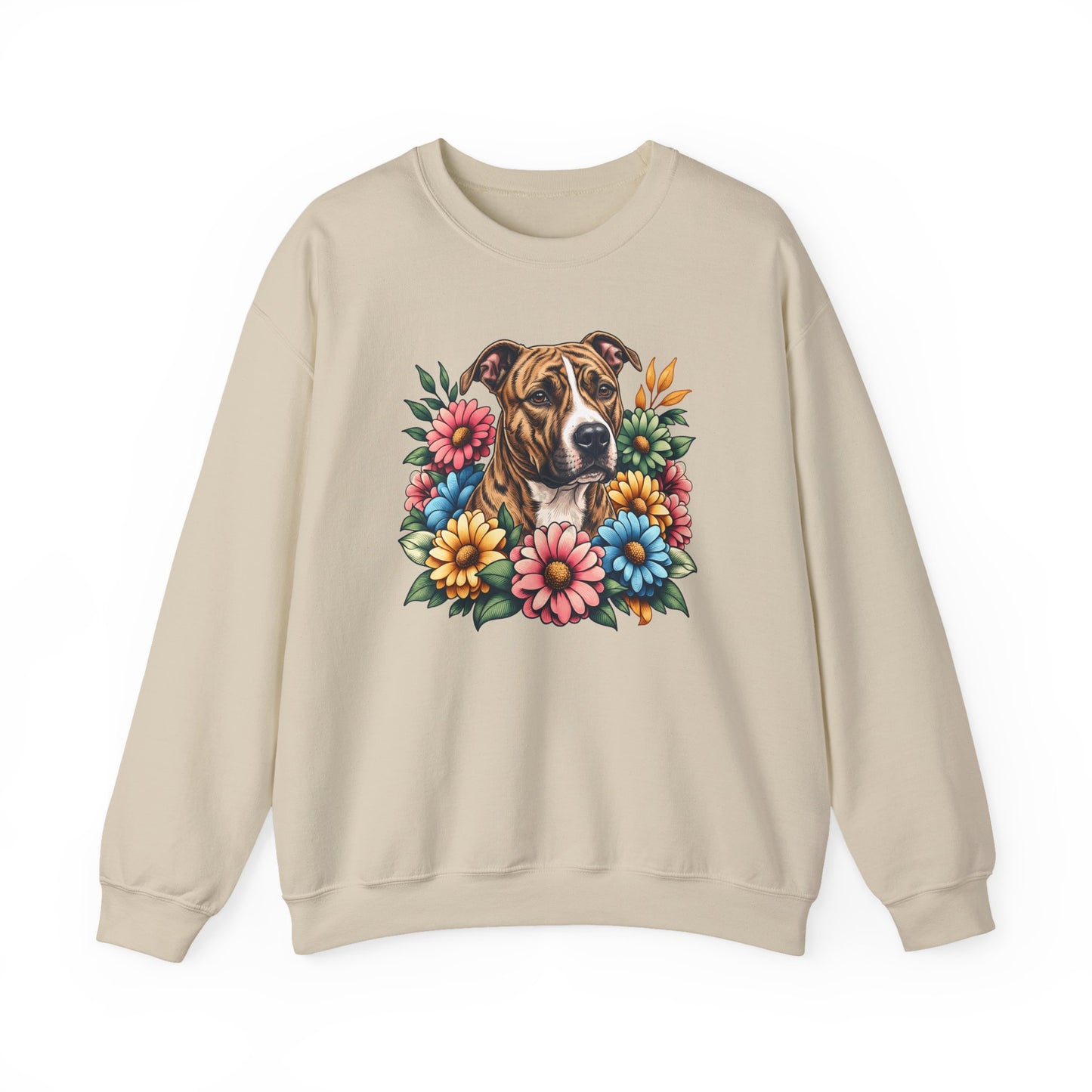 Pitbull Brindle Flower Wreath Crewneck Sweatshirt