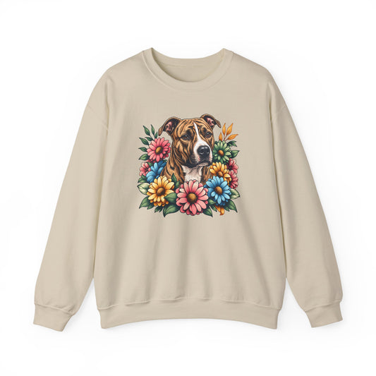 Pitbull Brindle Flower Wreath Crewneck Sweatshirt