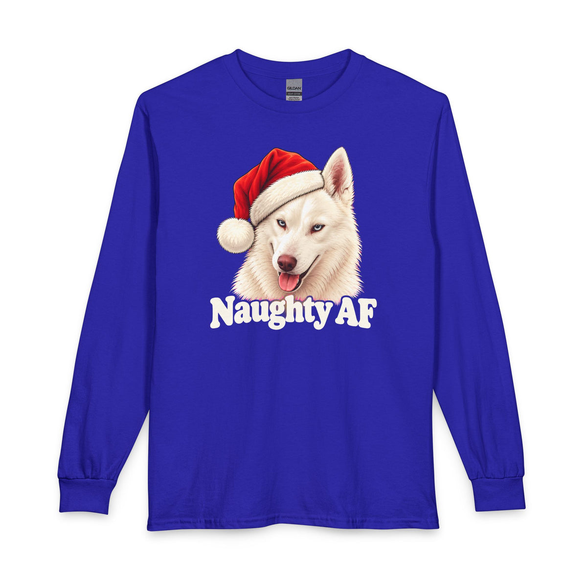 White Husky Naughty Christmas Long Sleeve