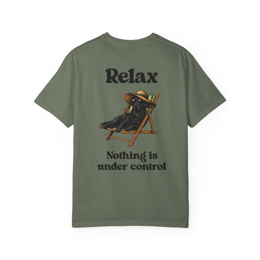 Relax Black Labrador Premium Tee (Back Print) Moss