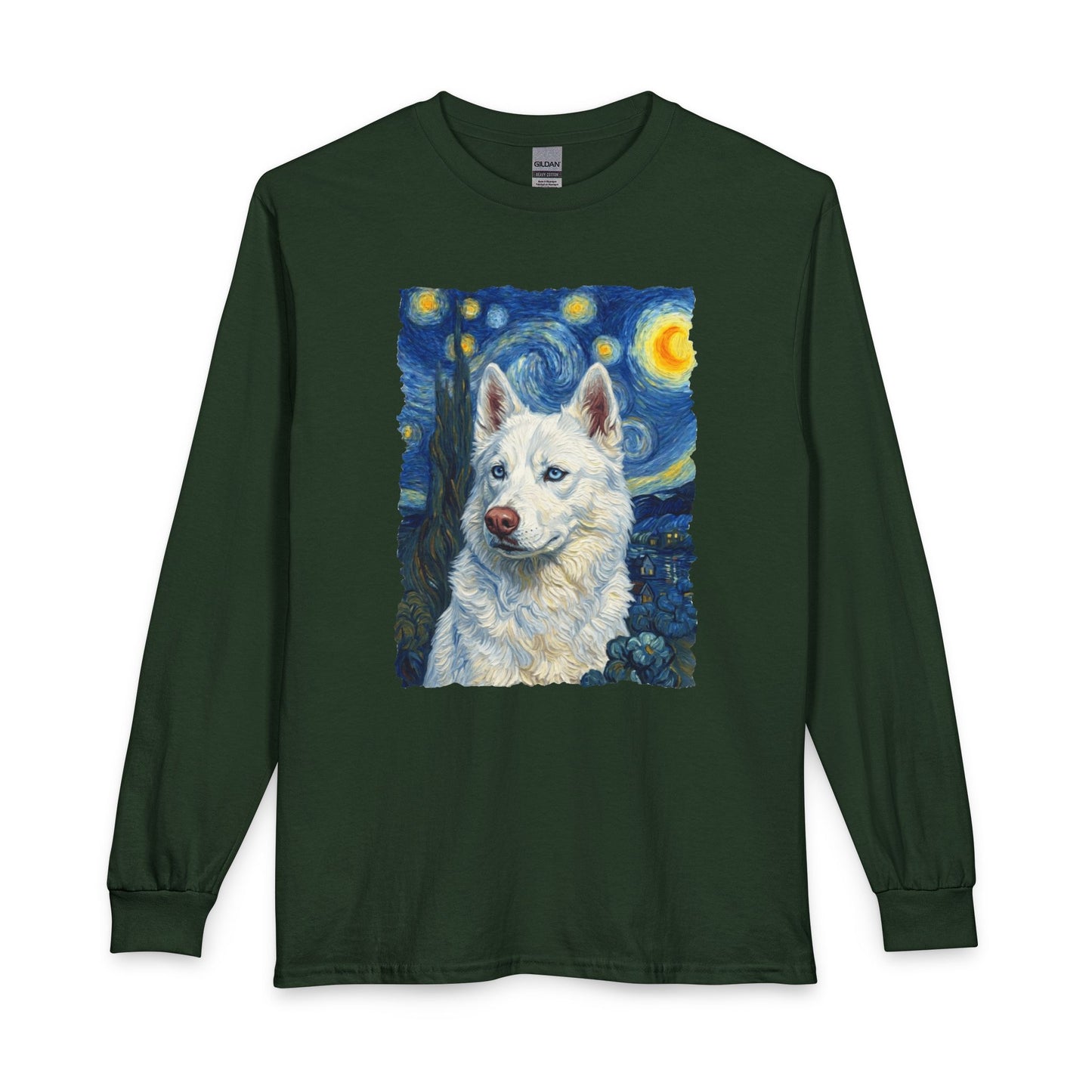 White Husky Van Gogh Long Sleeve