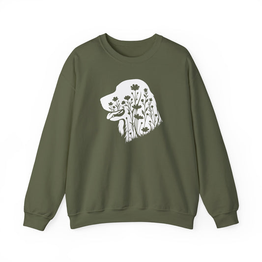Irish Setter Flowers Crewneck Sweatshirt Military Green