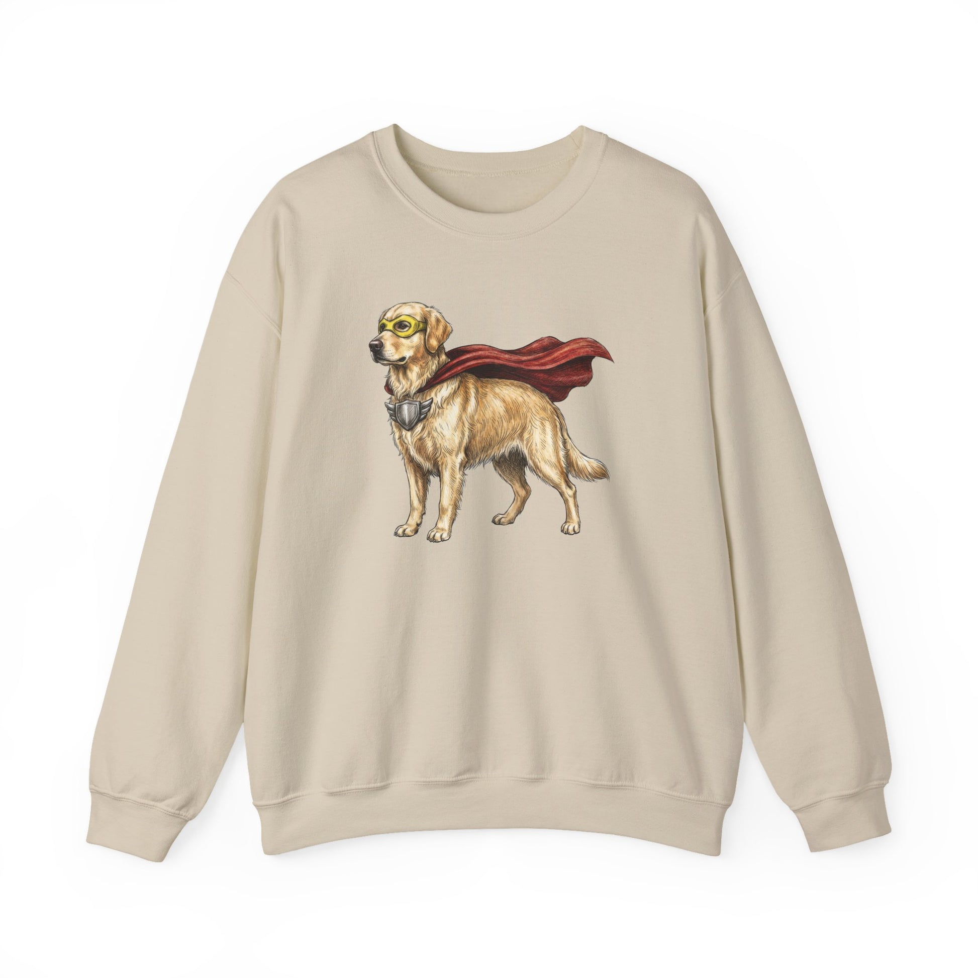 Golden Retriever Superhero Crewneck Sweatshirt Sand